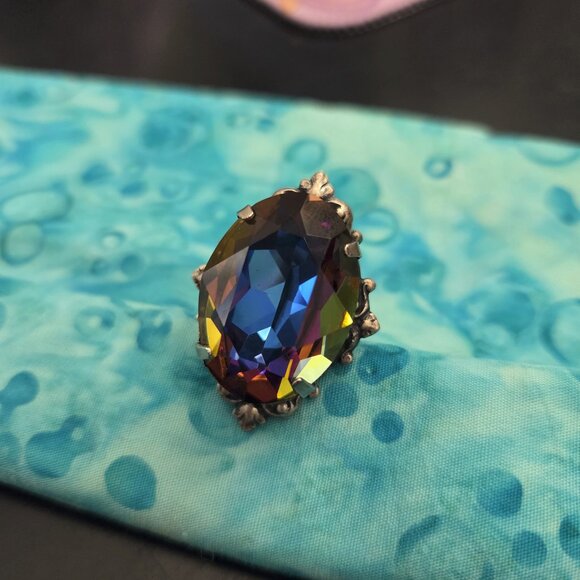 BellaLili Empress Joie Adjustable Silver Plated Swarovski Jewel Cocktail Ring - Picture 1 of 6